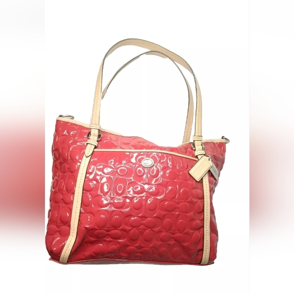 Coach Peyton Signature Embossed Red Patent Leather Pocket Tote Bag #F26922F - Picture 15 of 15